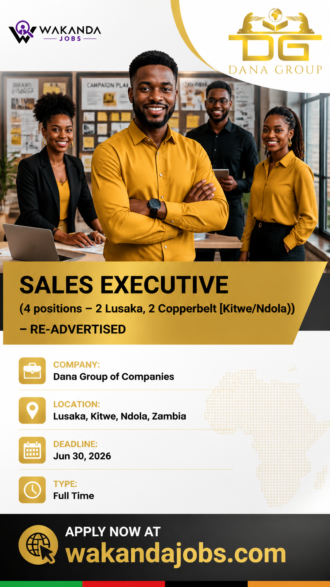 Sales Executive (4 positions - 2 Lusaka, 2 Copperbelt [Kitwe/Ndola]) – Re-advertised